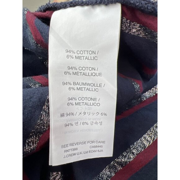 J Crew Metallic Stripe Popover Tunic Shirt Womens 16 Navy Cotton Blend Preppy - Picture 7 of 11
